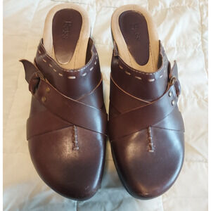 Bass Vintage Women's Shoes Western style Leather 9M Wedge Mules Clogs buckle